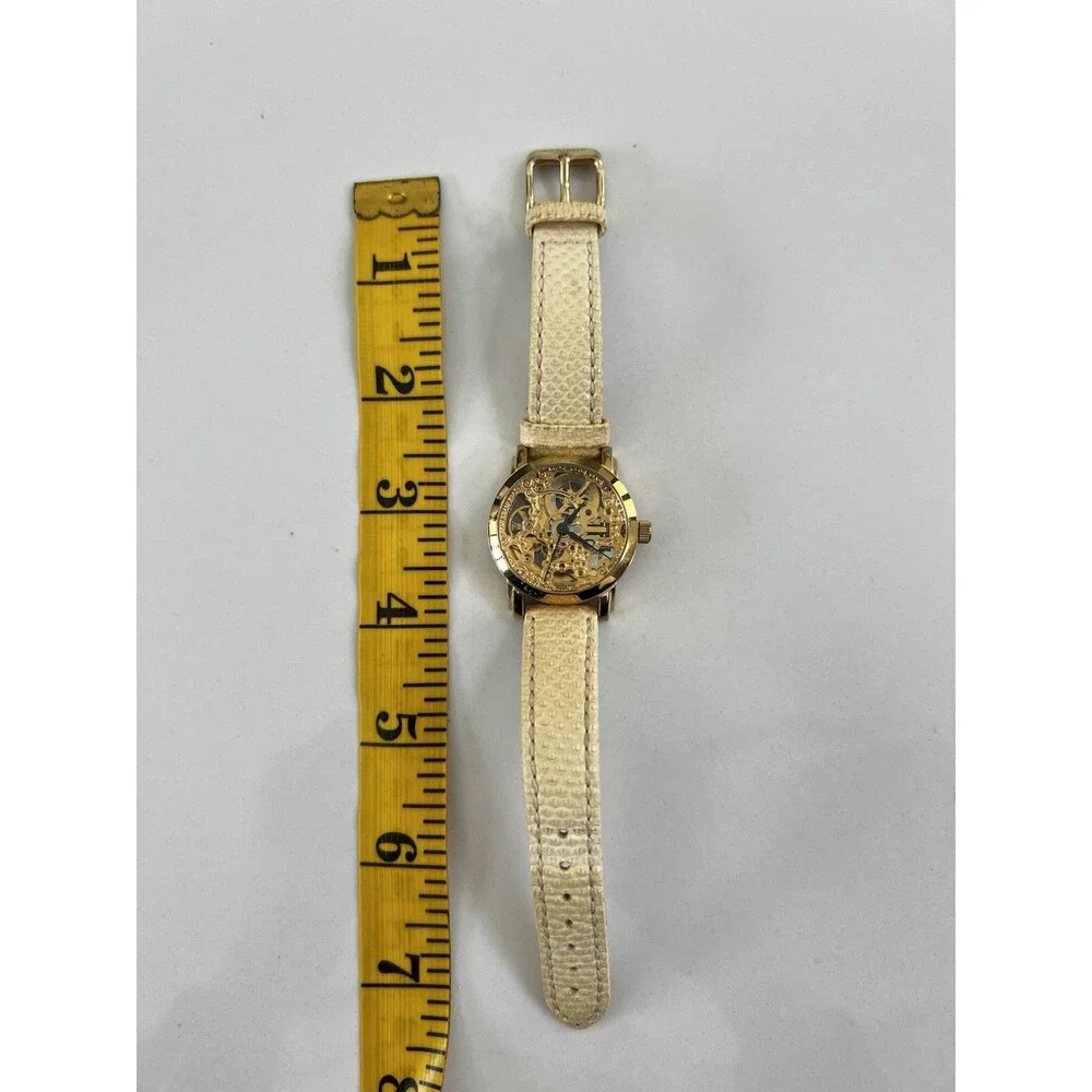 $450 Akribos XXIV AK431YG-A Automatic Skeleton Watch Krysterna Crystal Leather